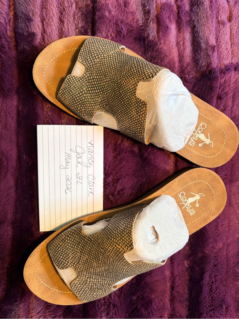 Corkys Women's Slide Sandals in Black and Tan